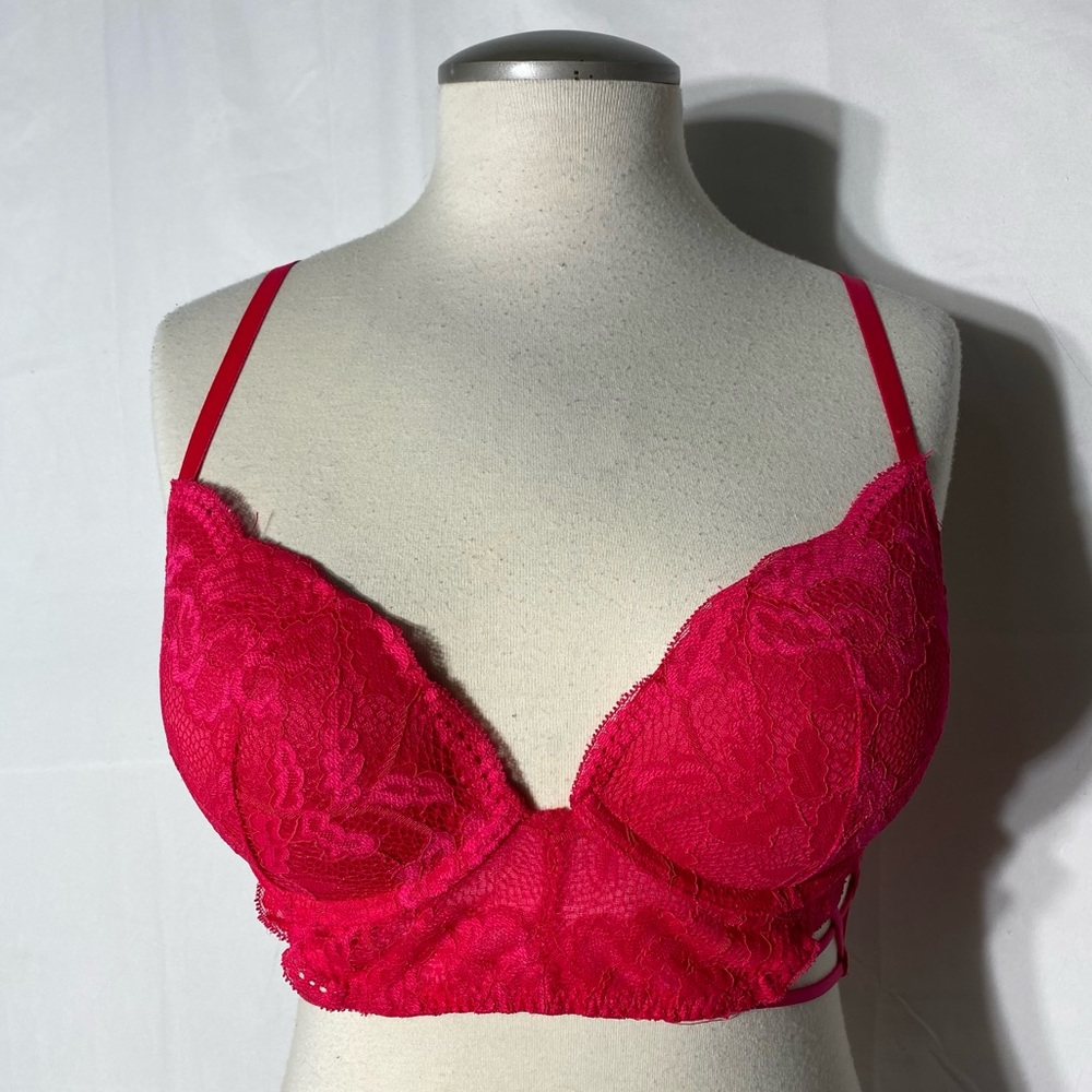 La Senza Sexy Red Lace Push Up Bra 32D Y2K